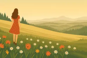 A photo of a woman in a field showing the assurance of a life with God